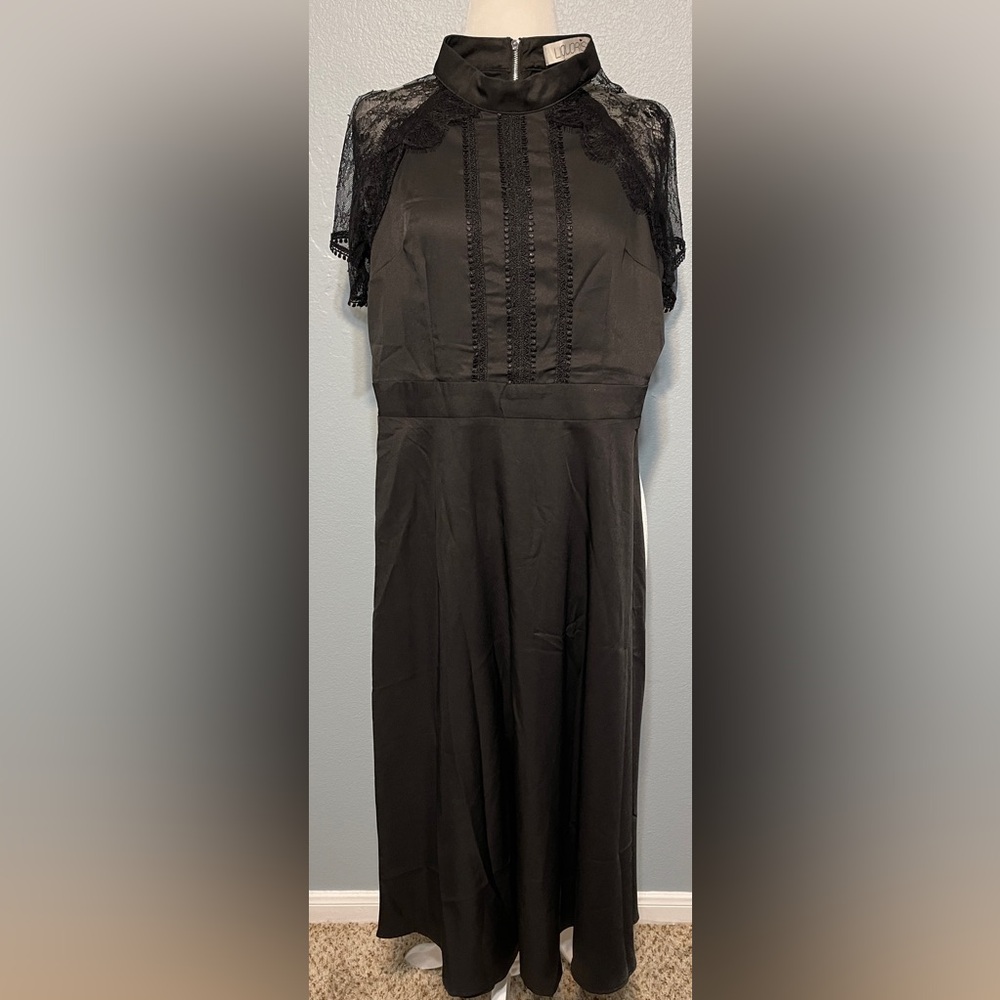Liquorish Black Lace Midi Dress Goth Victorian Romantic Cocktail Size 6 - Picture 2 of 8